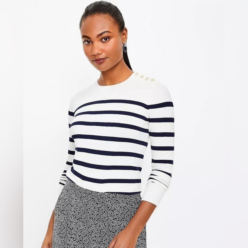 Loft Striped Shoulder Button Sweater